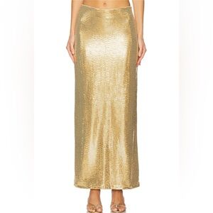 Show Me Your Mumu Saturday Maxi Skirt in Gold Shiny Stretch XS